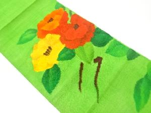 手織り紬椿模様織出し名古屋帯